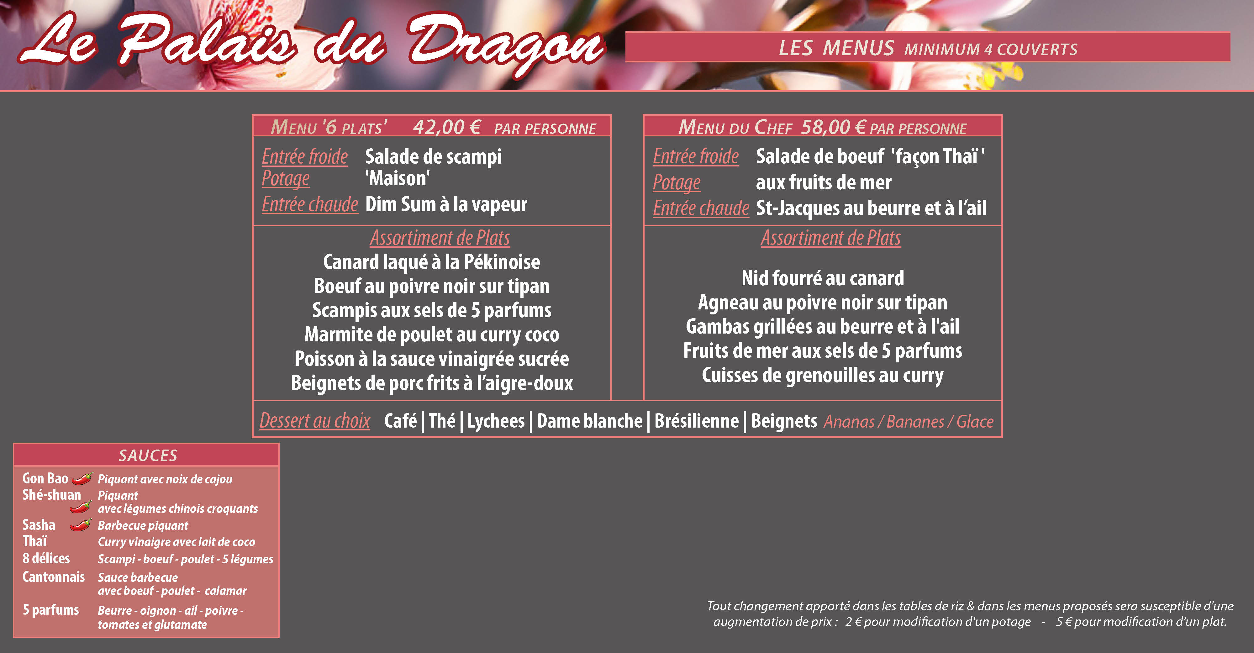 Les Menus - 4 personnes minimum